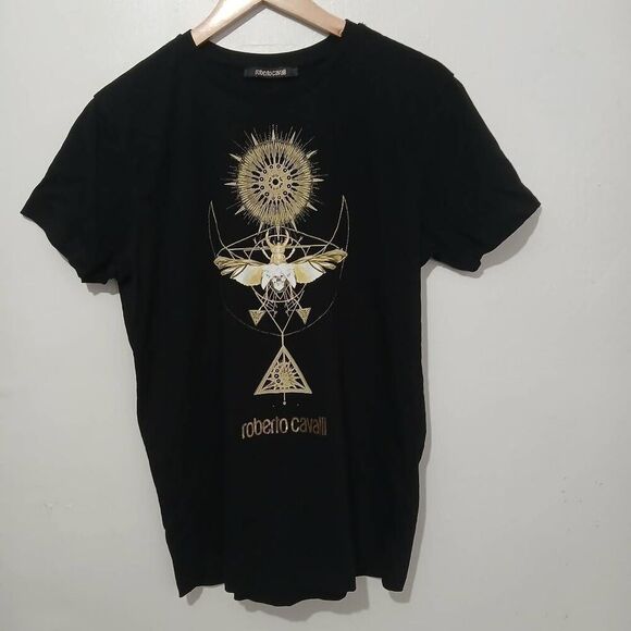 Roberto Cavalli womens xl graphic tshirt gold and black - Picture 1 of 7